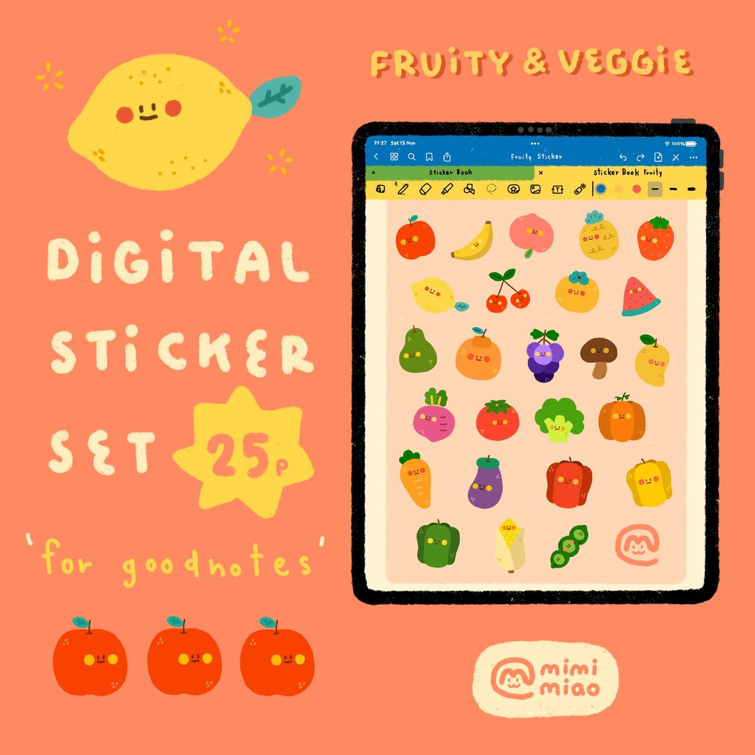 Fruity Veggie Digital Sticker for Goodnotes,Notability,Etc. - 电脑手机桌布/贴图/App 图示 - 其他材质 