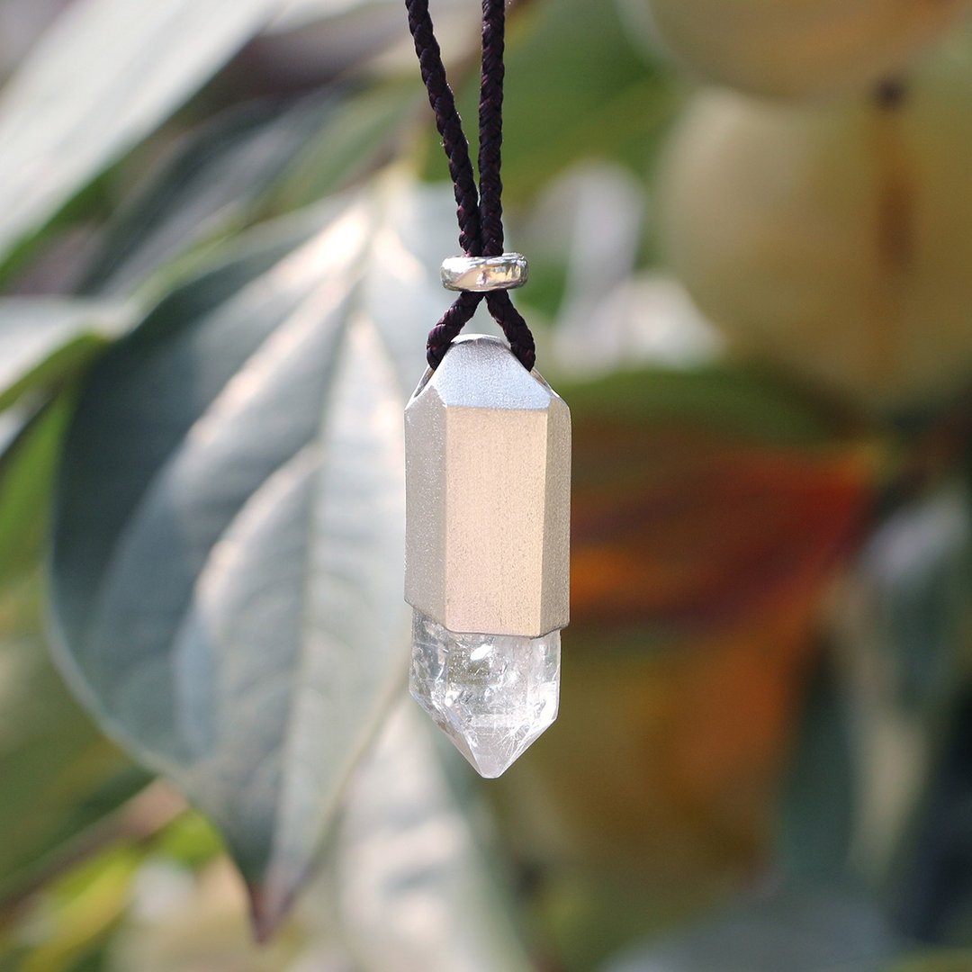 天然白水晶原石矿石纯银吊坠 - 吊饰 - 水晶 白色