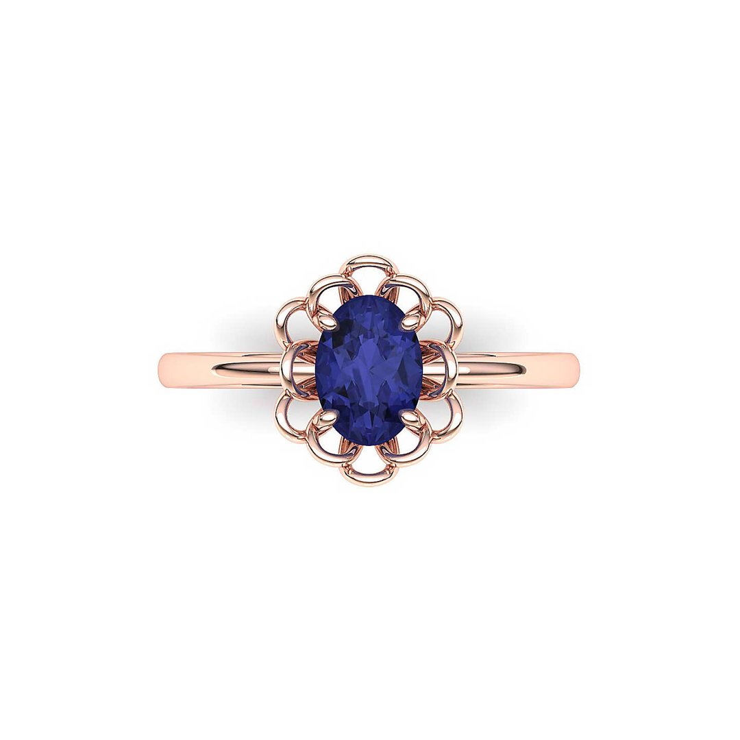 【PurpleMay Jewellery】纯18K金坦桑石天然宝石复古花卉TB-R169 - 戒指 - 宝石 蓝色