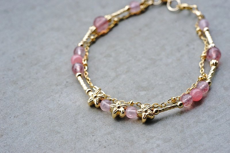 樱姿系列 - 14K包金 粉晶/草莓晶/红纹石 双链手链 - 手链/手环 - 水晶 粉红色