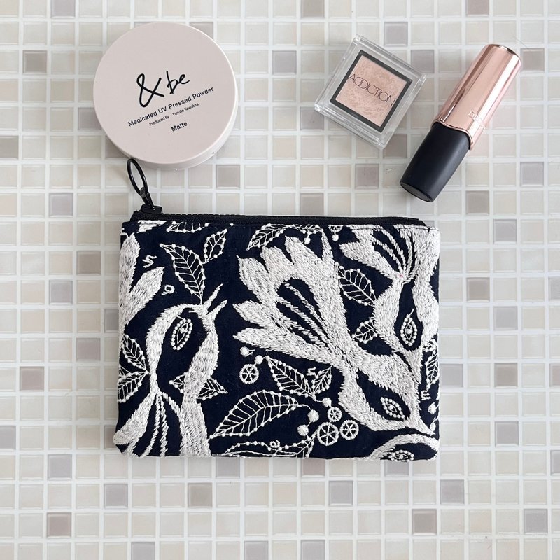 mina perhonen carnival 鸟图案 刺绣 收纳包 - 化妆包/杂物包 - 棉．麻 蓝色