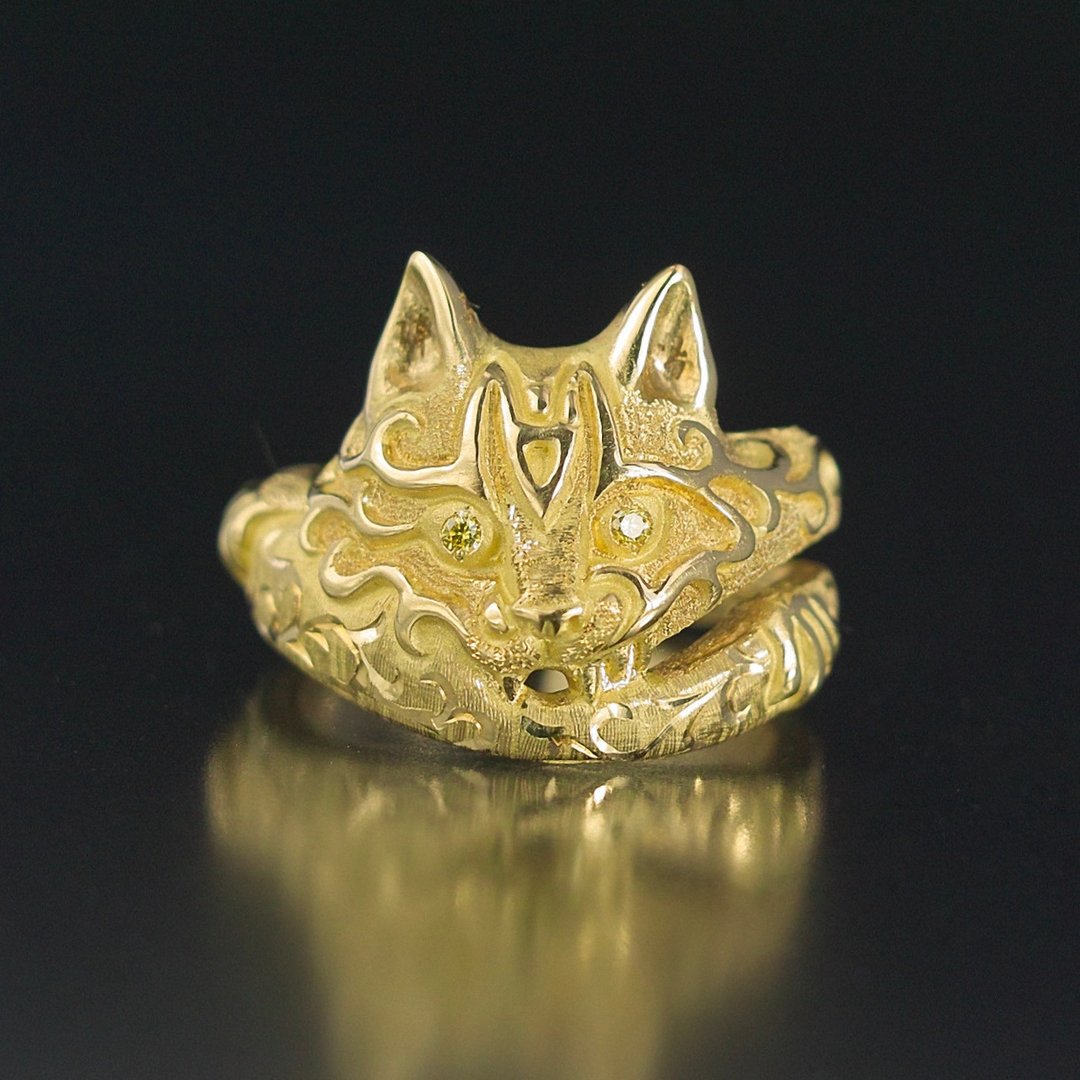 Made to order YOKAI Ring Nekomata 18K YG with Yellow Diamond - 戒指 - 贵金属 金色