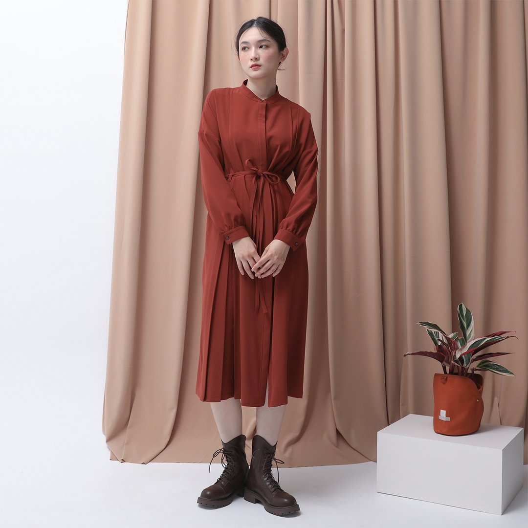 【经典原创】Guangyin_光阴打褶洋装_CLD516_枫红 - 女装衬衫 - 聚酯纤维 红色