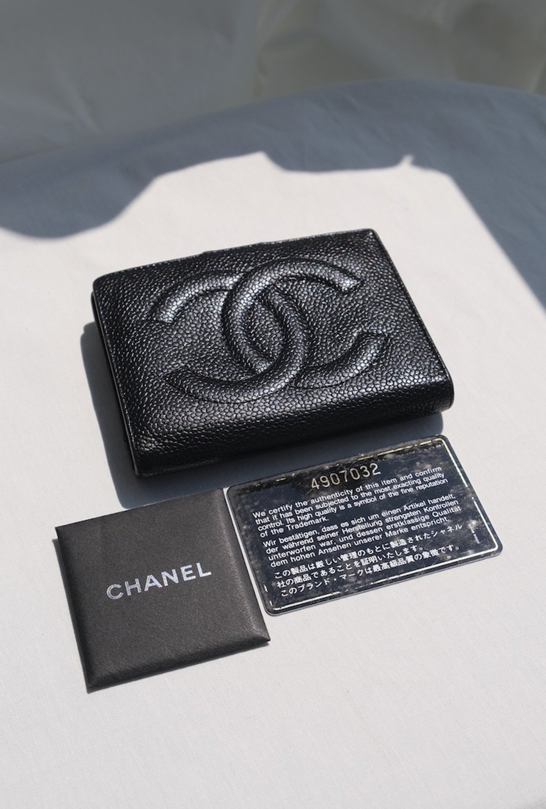 CHANEL黑色中古双C小牛皮钱包 外加金色链条 日本中古二手Vintage - 皮夹/钱包 - 真皮 黑色
