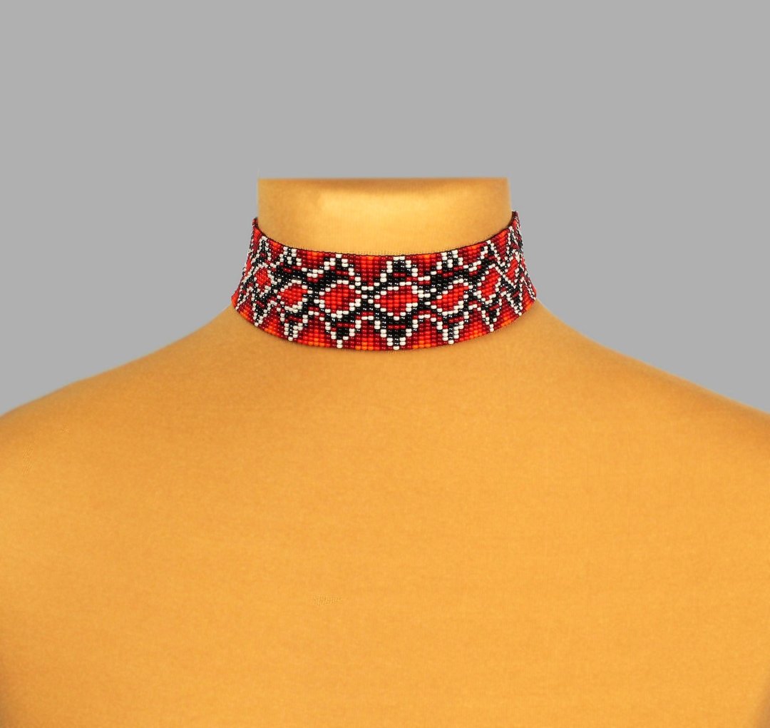 Red snake bead choker for woman - 项链 - 玻璃 红色
