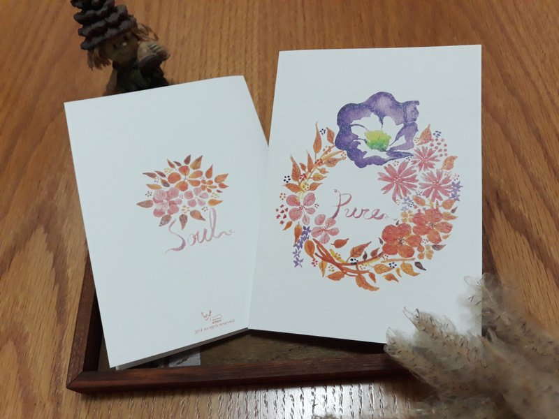 心花怒放水彩花圈卡片附牛皮信封秋天味一张45元 - 卡片/明信片 - 纸 咖啡色