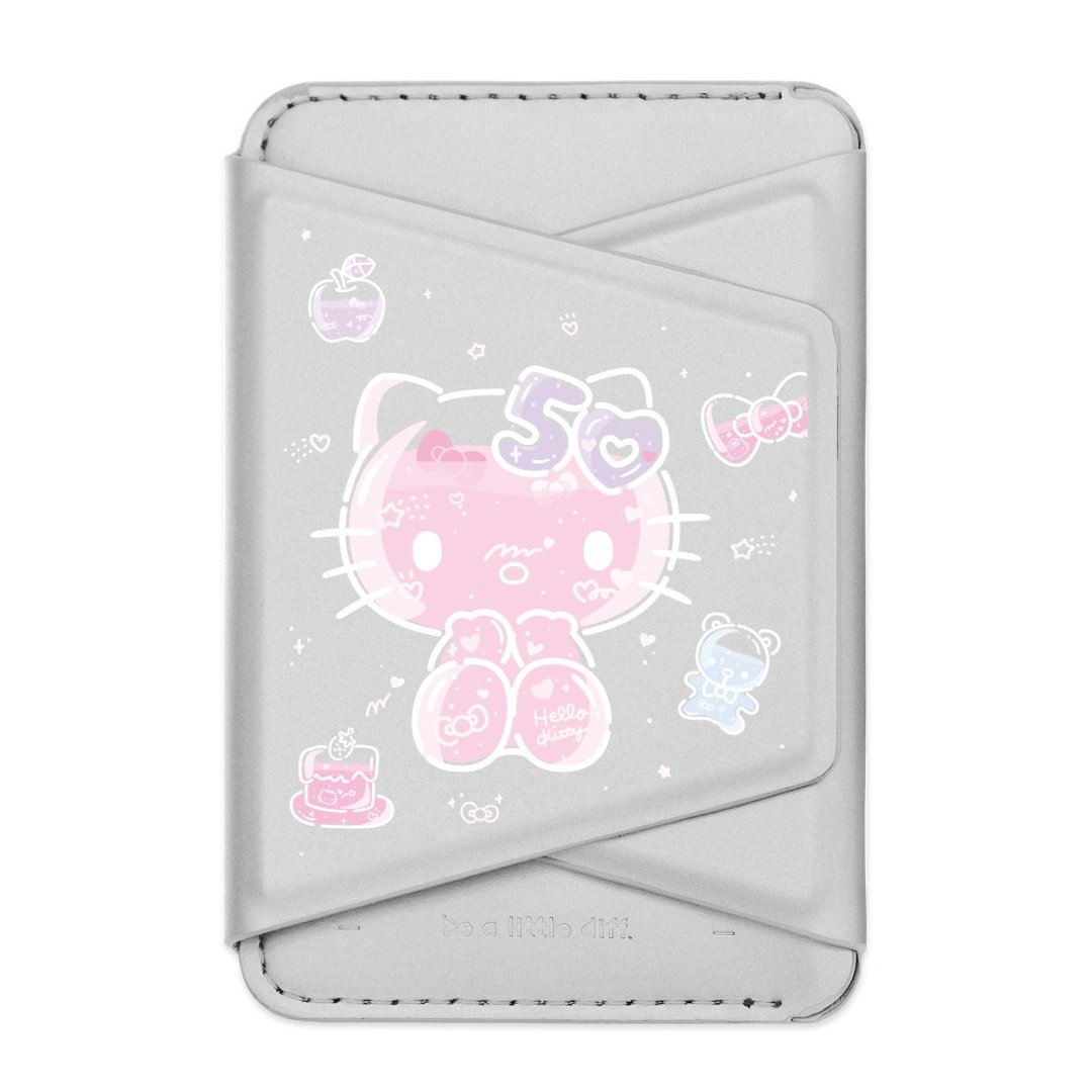 HelloKitty50周年－银色款 支架磁吸卡包 小牛皮感 手机支架 - 手机座/防尘塞 - 人造皮革 银色
