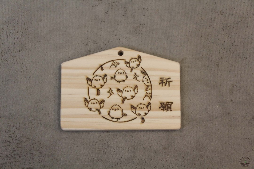 绘马_雪鸟 山雀/实木绘马 许愿牌 绘马 许愿牌 祈福 祈愿 木制 - 吊饰 - 木头 咖啡色