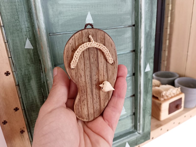 用于墙壁装饰的微型拖鞋 - 墙贴/壁贴 - 木头 咖啡色