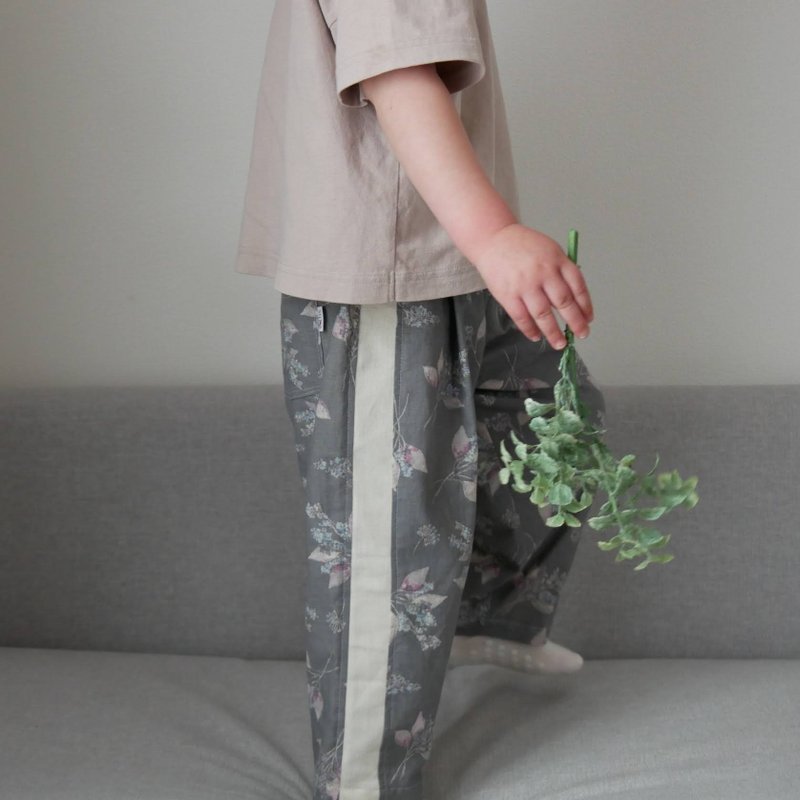 婴儿服装，儿童服装，花卉图案锥形裤 - 童装裤 - 棉．麻 多色