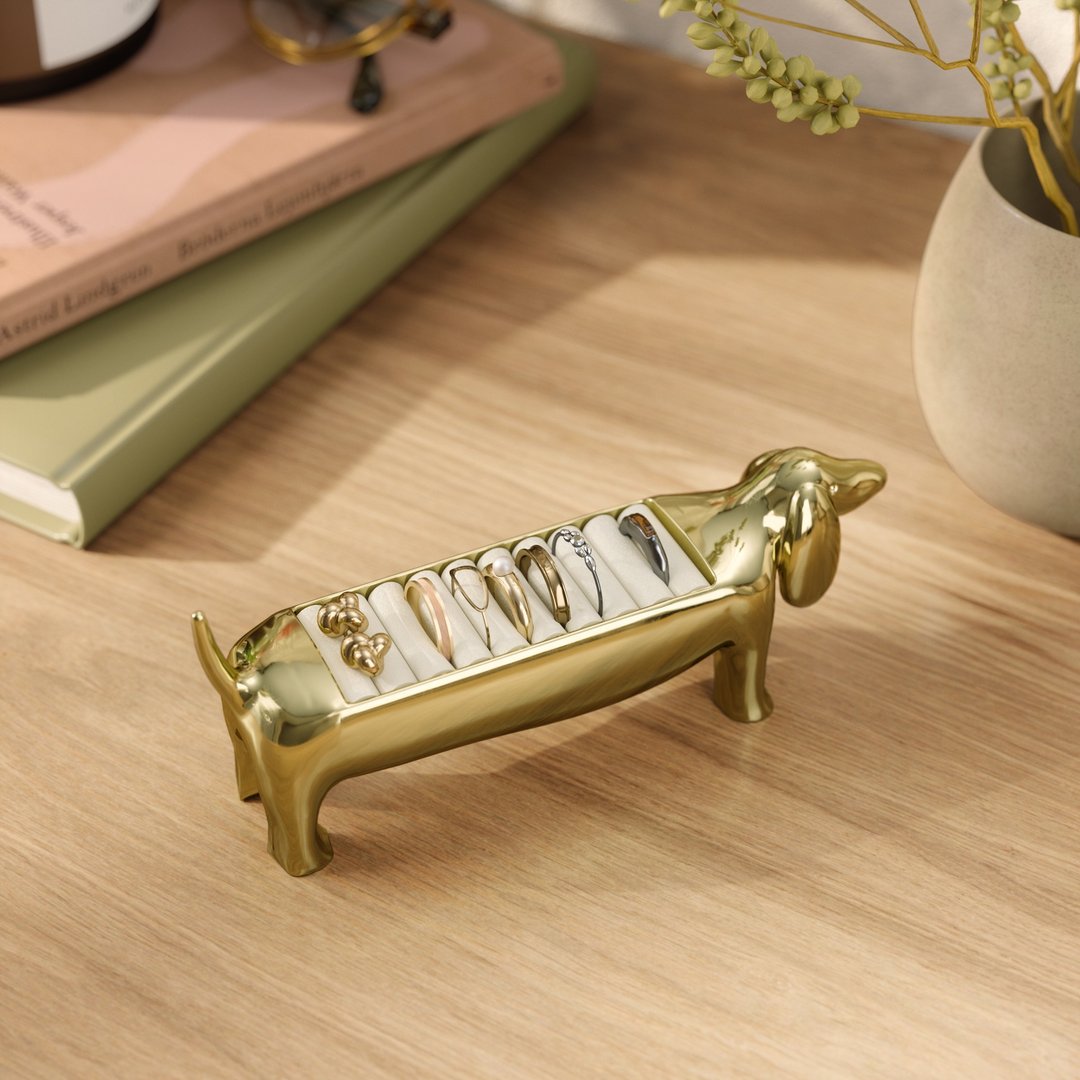 Dachsie腊肠狗戒指盒 (金色) - 戒指 - 其他材质 
