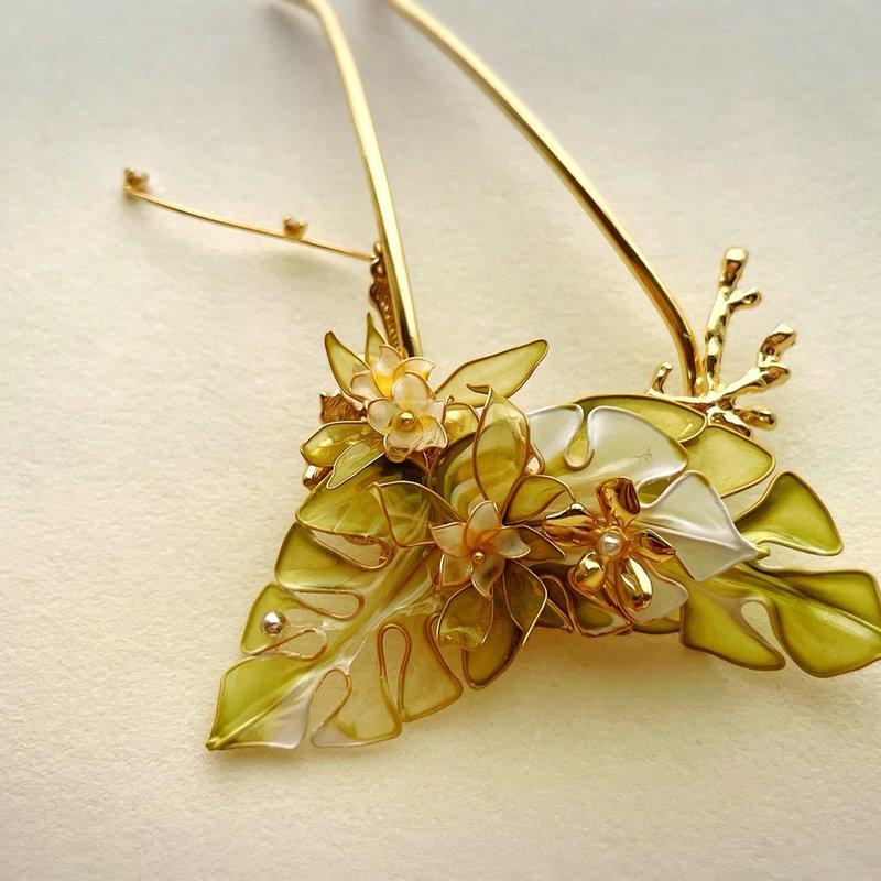 Luce Bloom 热带龟背芋水晶花华丽发叉 - 发饰 - 其他金属 金色