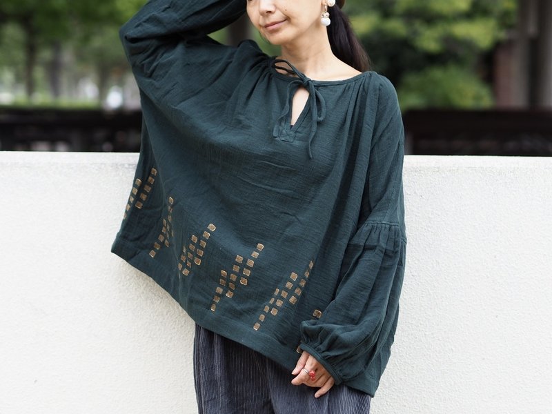 双层纱 2way 宽松长袖衬衫 / 白色 - 女装衬衫 - 棉．麻 绿色