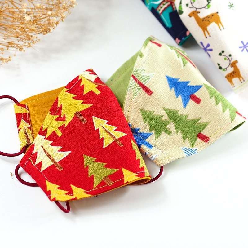 小牛村 Calf Village 舒适麻棉手作口罩 暂离空污 {疗愈圣诞节} - 口罩 - 棉．麻 红色