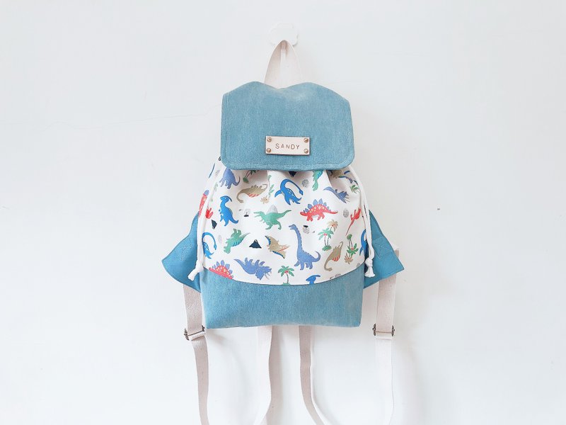 当恐龙遇上牛仔后背包/赠送免费打印名字皮标 - 后背包/双肩包 - 棉．麻 蓝色