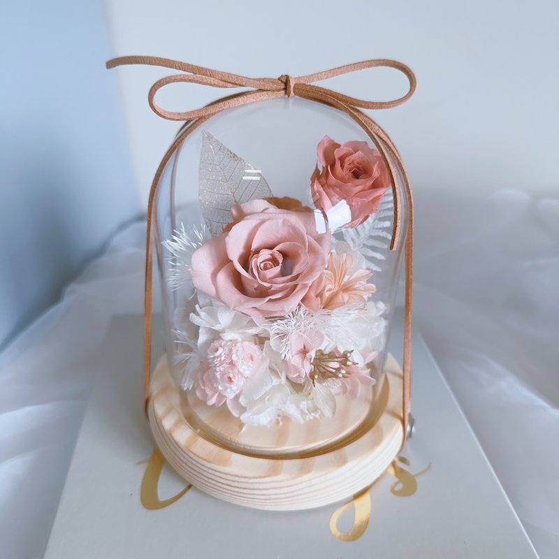 柔雾玫瑰 永生花玻璃盅 永生花钟罩 生日 告白 纪念日 圣诞节礼物 - 干燥花/捧花 - 植物．花 粉红色