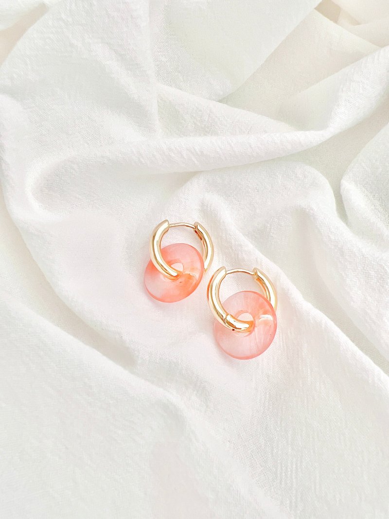 清新西瓜晶 14K金圆环耳环 - 手链/手环 - 水晶 粉红色