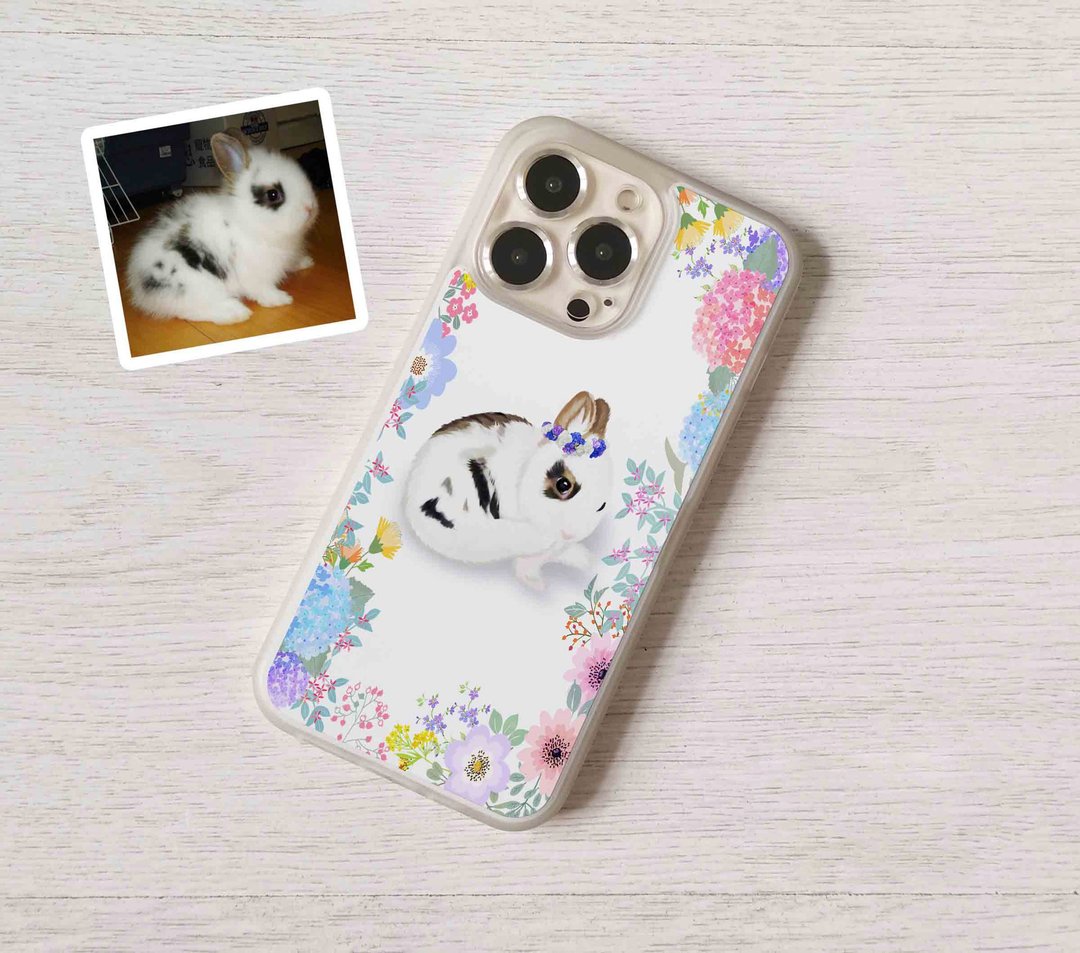 来图绘制定制化宠物免子绘画全包手机壳 iPhone 16 15 14 Pro Max - 手机壳/手机套 - 塑料 多色
