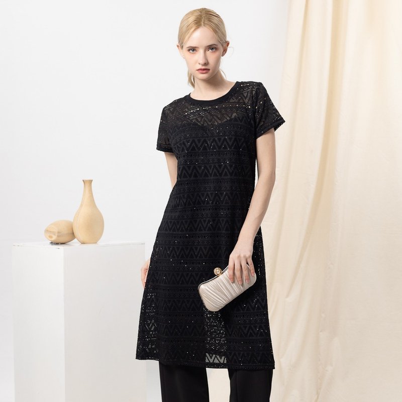【MEDUSA】微光点点镂空长版罩衫上衣(M-XL) | 长版罩衫 女装外搭 - 女装上衣 - 其他人造纤维 黑色