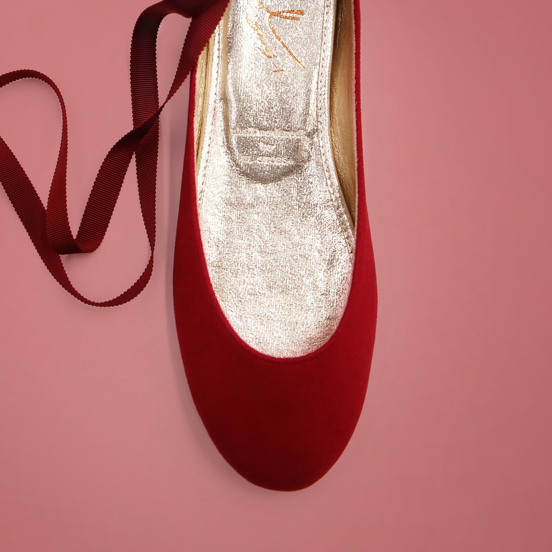 Leá Red (舞蹈红) Flats 女伶版 | WL - 芭蕾鞋/娃娃鞋 - 真皮 红色
