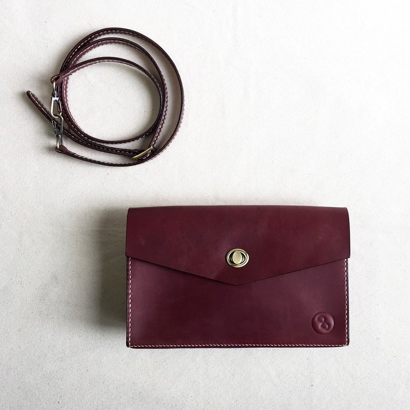 DUAL 多儿斜背经典小书包 - 醇酒红 - 侧背包/斜挎包 - 真皮 红色