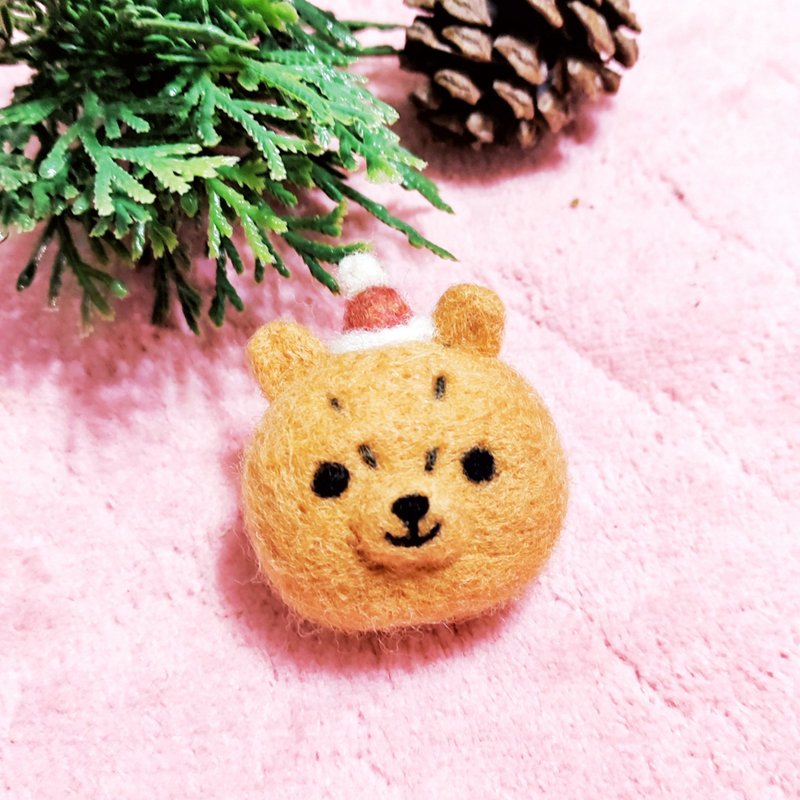 圣诞泰迪熊布偶-羊毛毡吊饰、钥匙圈、摆饰 - 钥匙链/钥匙包 - 羊毛 咖啡色