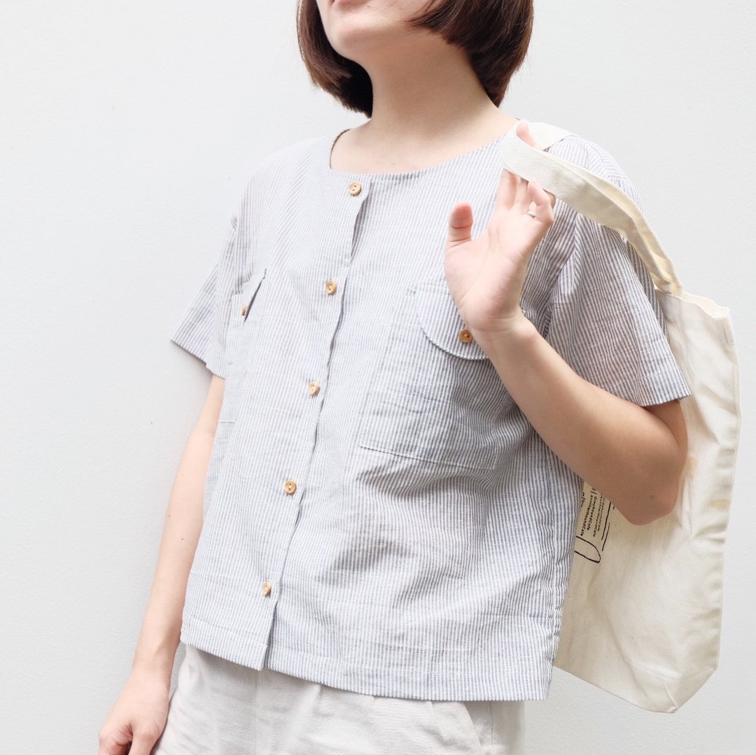 Tom Beary Shirt : striped - 女装上衣 - 棉 灰色