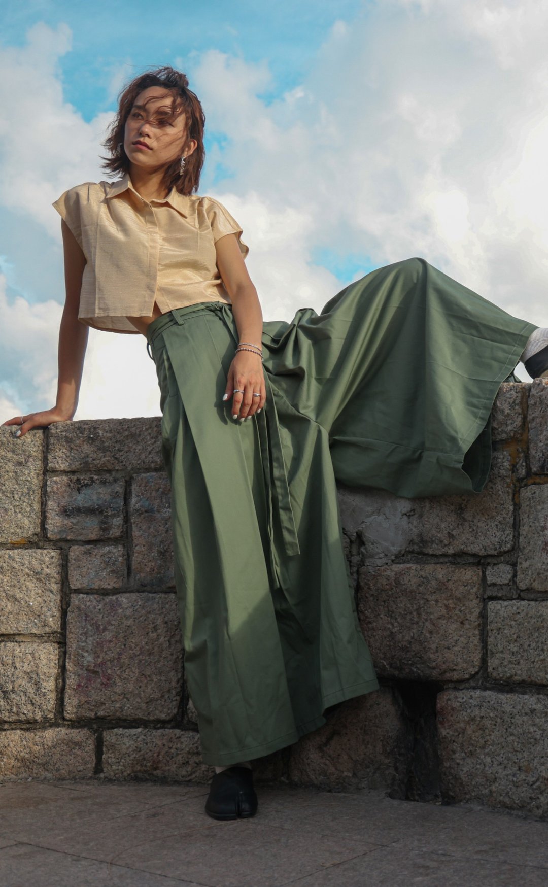 武士阔脚裤 Kendo Trousers - 女装长裤 - 棉 绿色