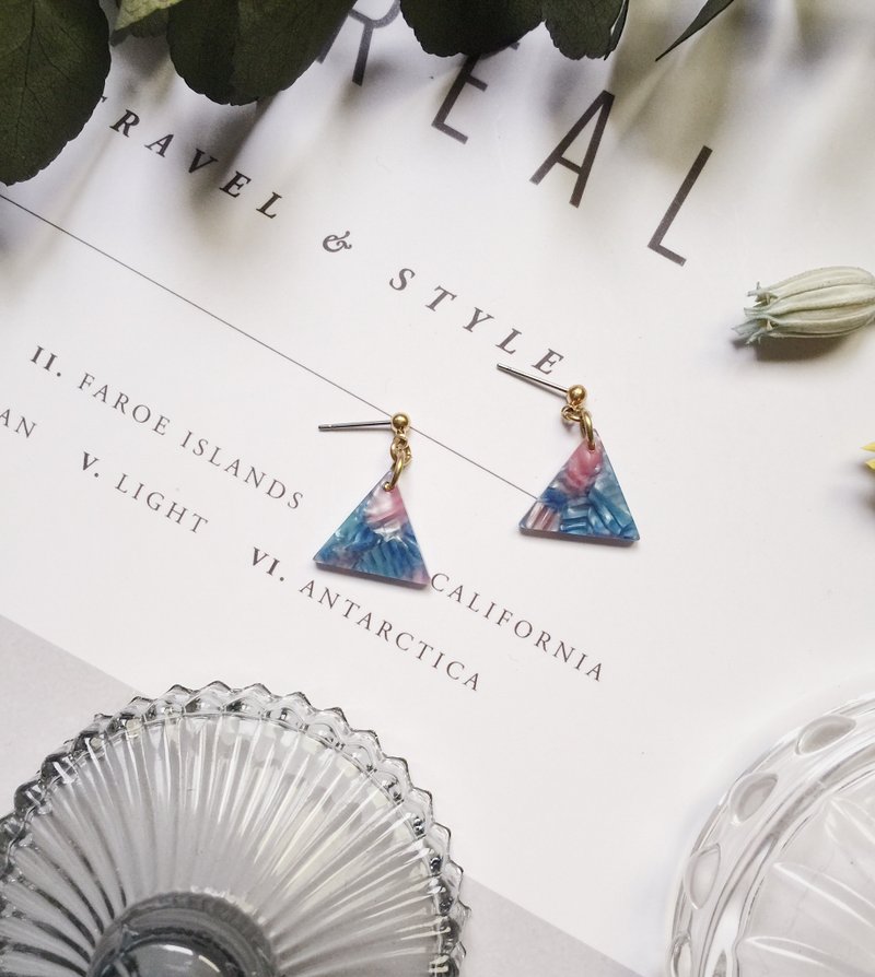 La Don - 石纹小三角 - 蓝绿   耳针/耳夹 - 耳环/耳夹 - 树脂 蓝色