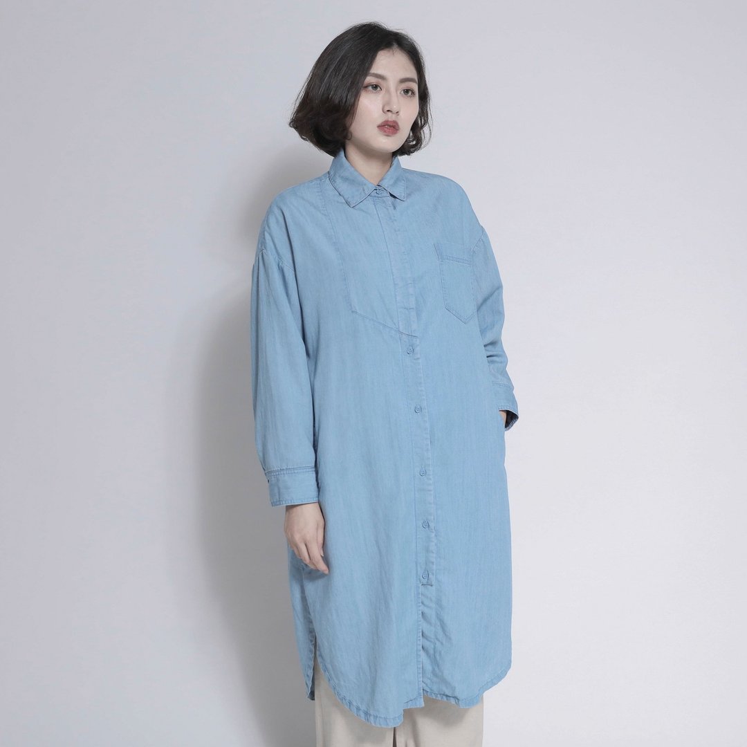 SU:MI said Ash 灰烬牛仔拼接衬衫_7AF051_牛仔蓝 - 女装衬衫 - 棉 蓝色