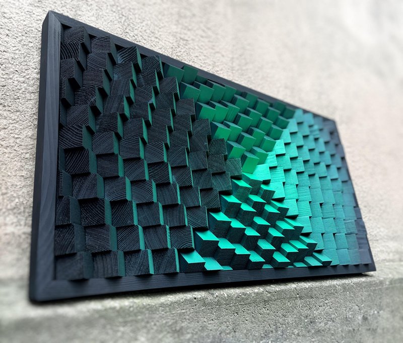 木墙艺术 - 声音扩散器 - 吸音板 - 周年纪念礼物 - 音乐室 - 墙贴/壁贴 - 木头 绿色