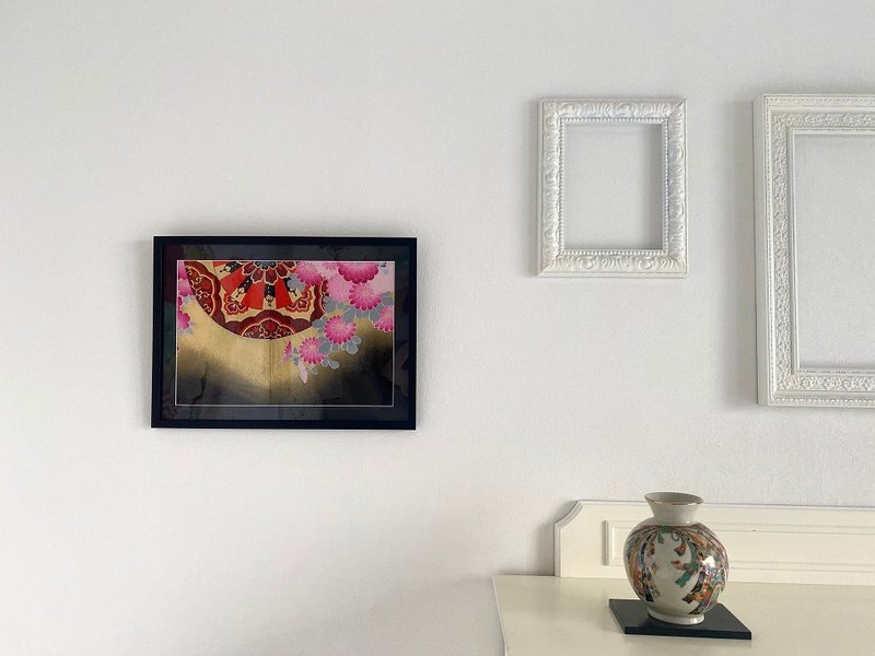 Kimono Art 28 复古面料艺术面板由和服友禅制成礼物日本现代室内装饰日本制造 - 墙贴/壁贴 - 丝．绢 黑色