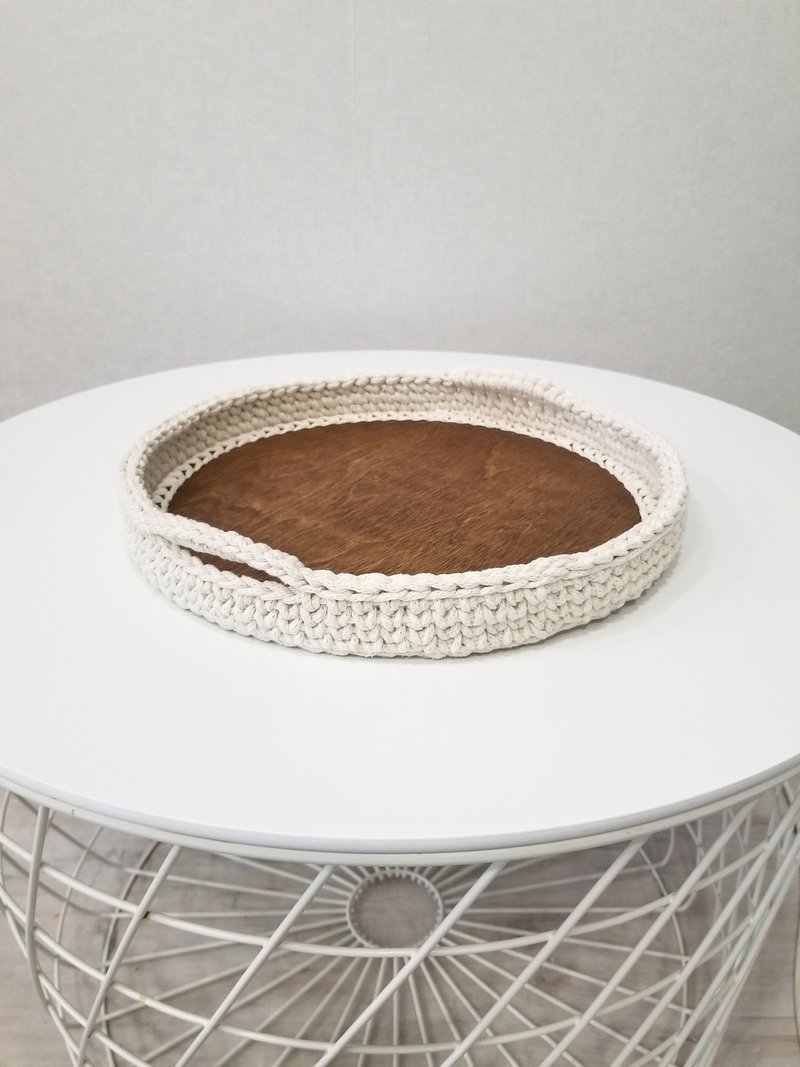 Crochet cotton serving tray, knit serving tray, home decor, table decoration - 托盘/砧板 - 环保材料 