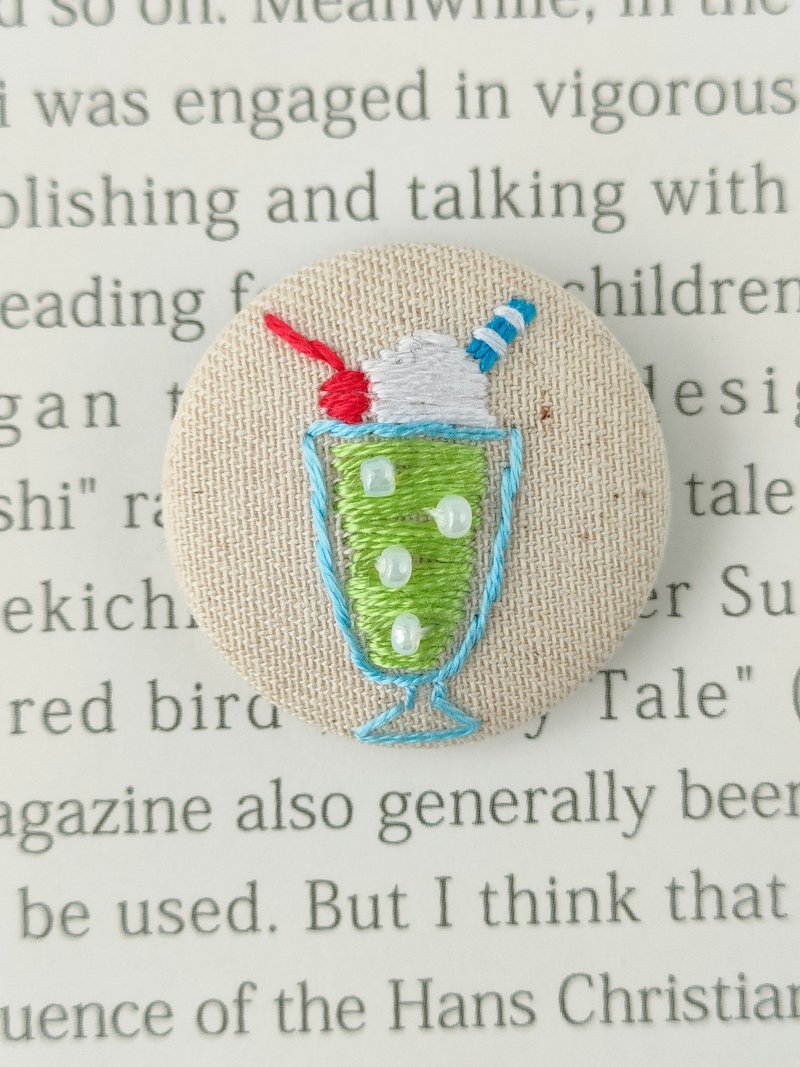 漂浮冰淇淋苏打刺绣发圈或刺绣胸针 - 发饰 - 棉．麻 绿色