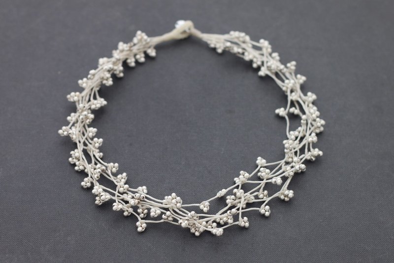 白色银打结项链编织串珠编织绑定 - 项链 - 纸 白色