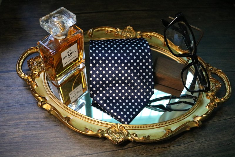 蓝色波点真丝领带/商务型男necktie - 领带/领带夹 - 丝．绢 蓝色