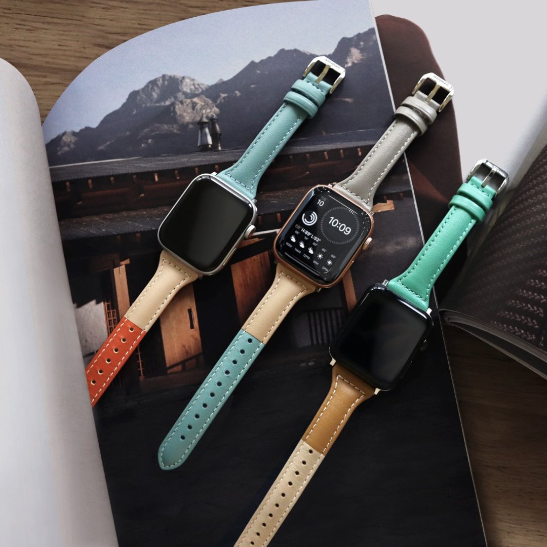 Apple Watch series1 2 3 4 5 6 7拼接 皮革表带 Apple Watch表带 - 表带 - 真皮 灰色