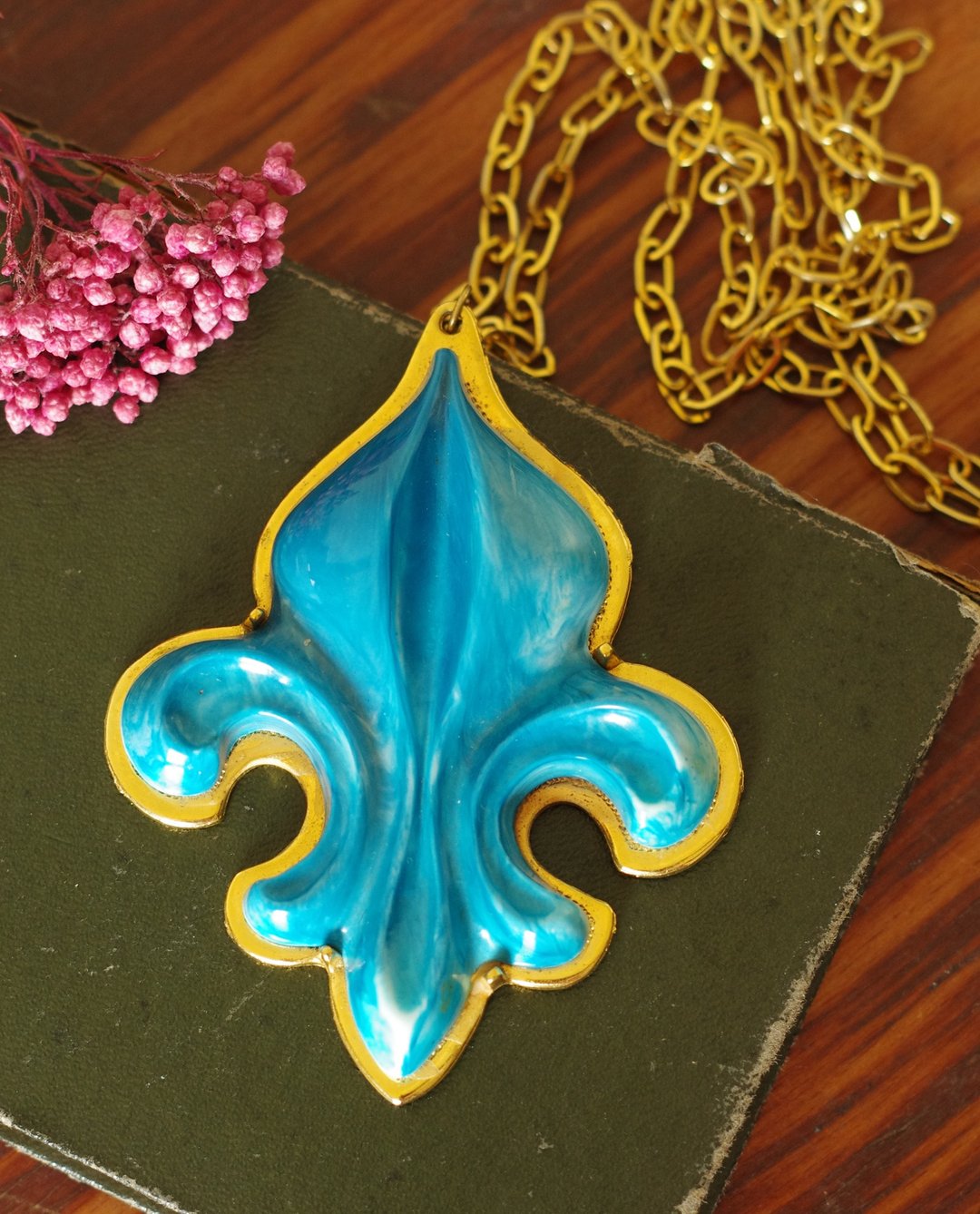 Vintage 法国国花 fleur-de-lis、fleur-de-lys 鸢尾花 项链N333 - 项链 - 其他金属 金色