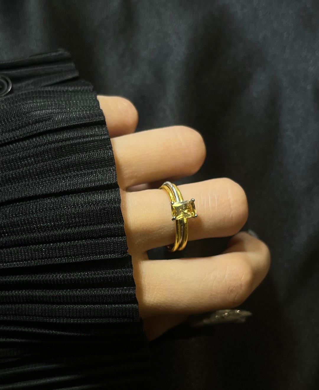 s925 黄水晶 戒指 戒子 双件套 戒指 silver ring - 戒指 - 半宝石 黄色
