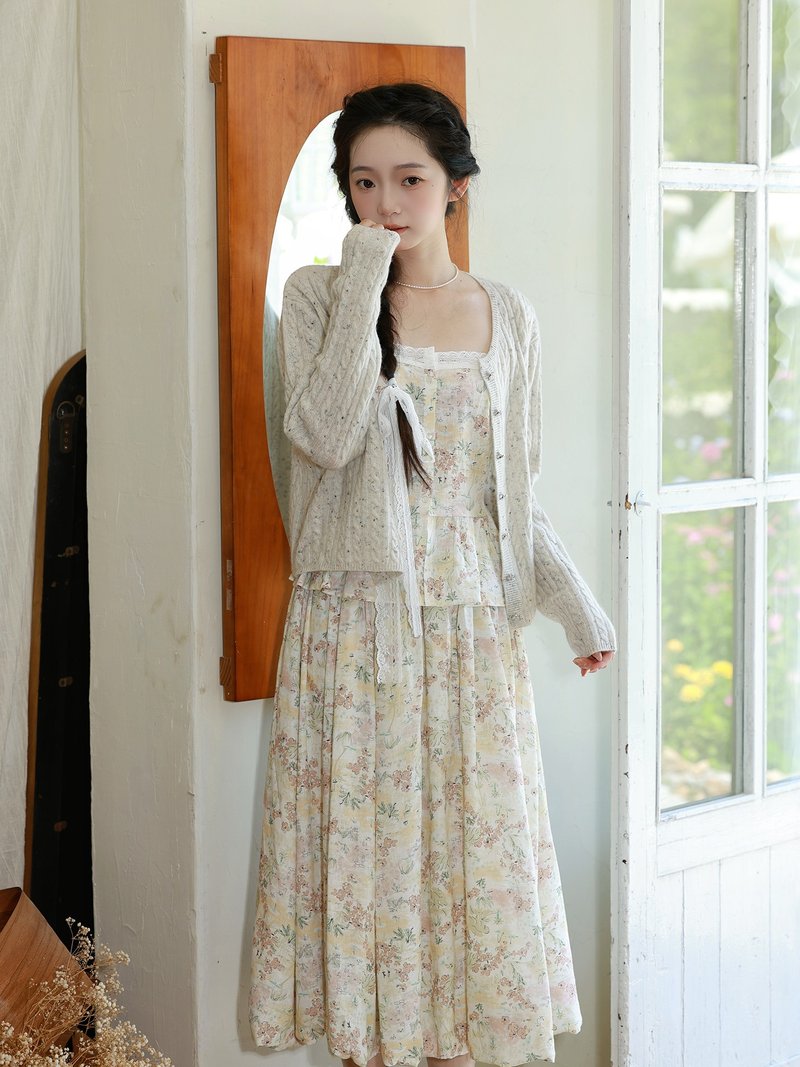 浪漫主义 / 温柔小毛衣 / 细腻亚麻碎花背心 / 蓬蓬花苞半身裙 - 女装上衣 - 其他材质 多色