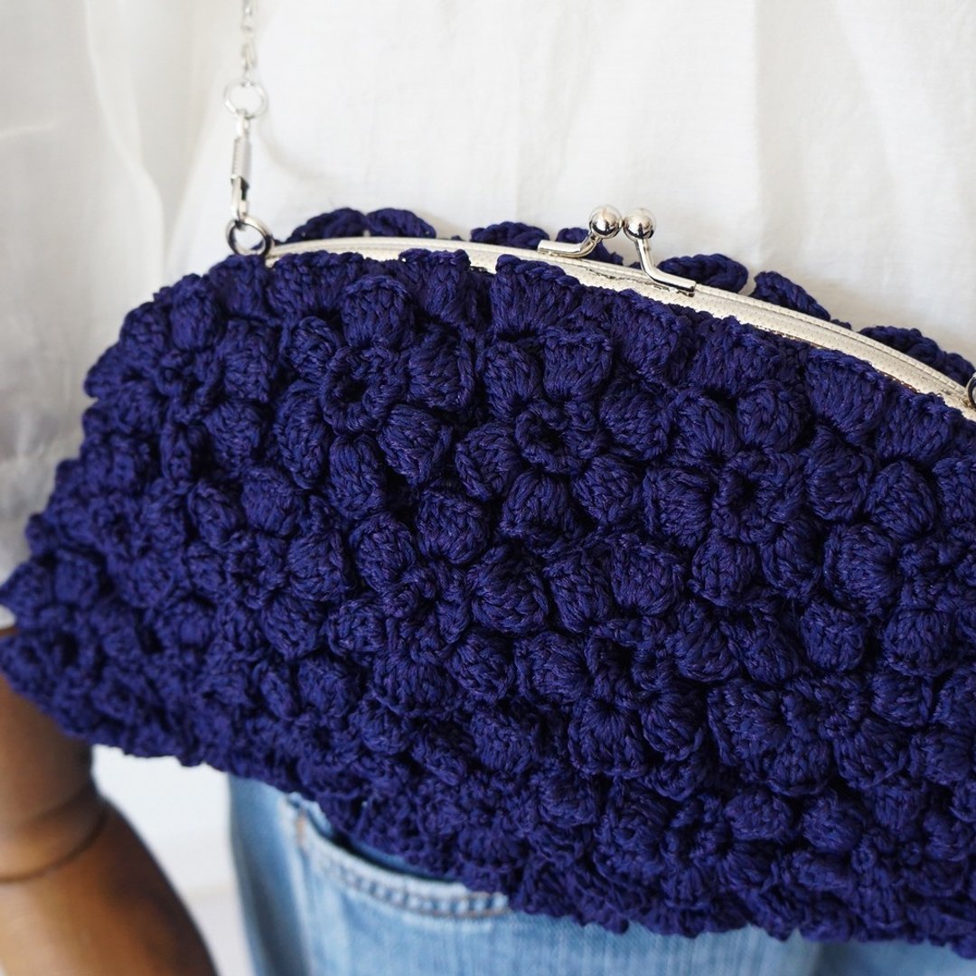 Ba-ba handmade Poppy puff knitting hand bag  No.C1673 - 手拿包 - 其他材质 蓝色