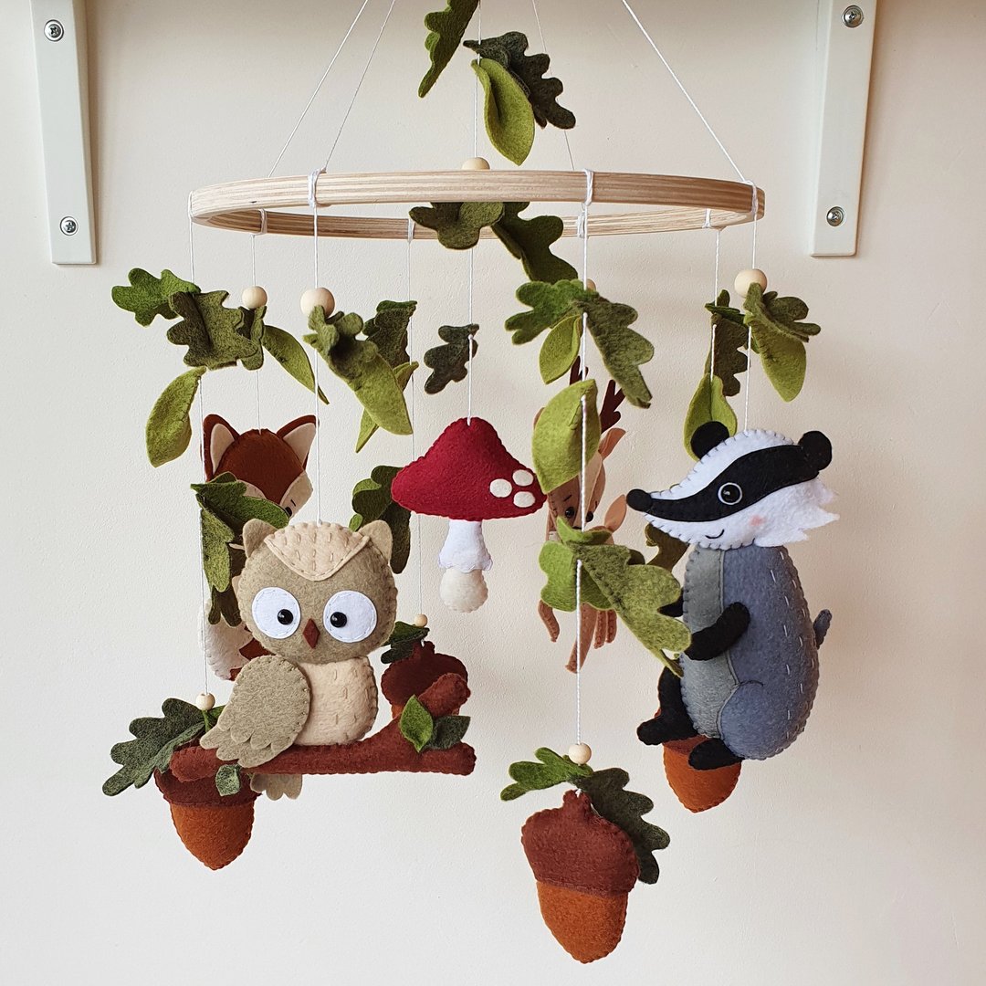 Woodland baby mobile, forest mobile, nursery woodland animals, new baby gift - 玩具/玩偶 - 环保材料 