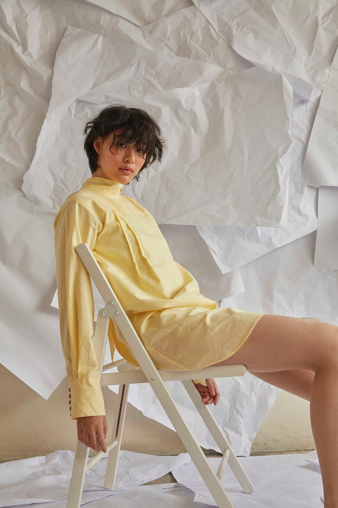 Bow Dress (Yellow) - 男装衬衫 - 棉 黄色