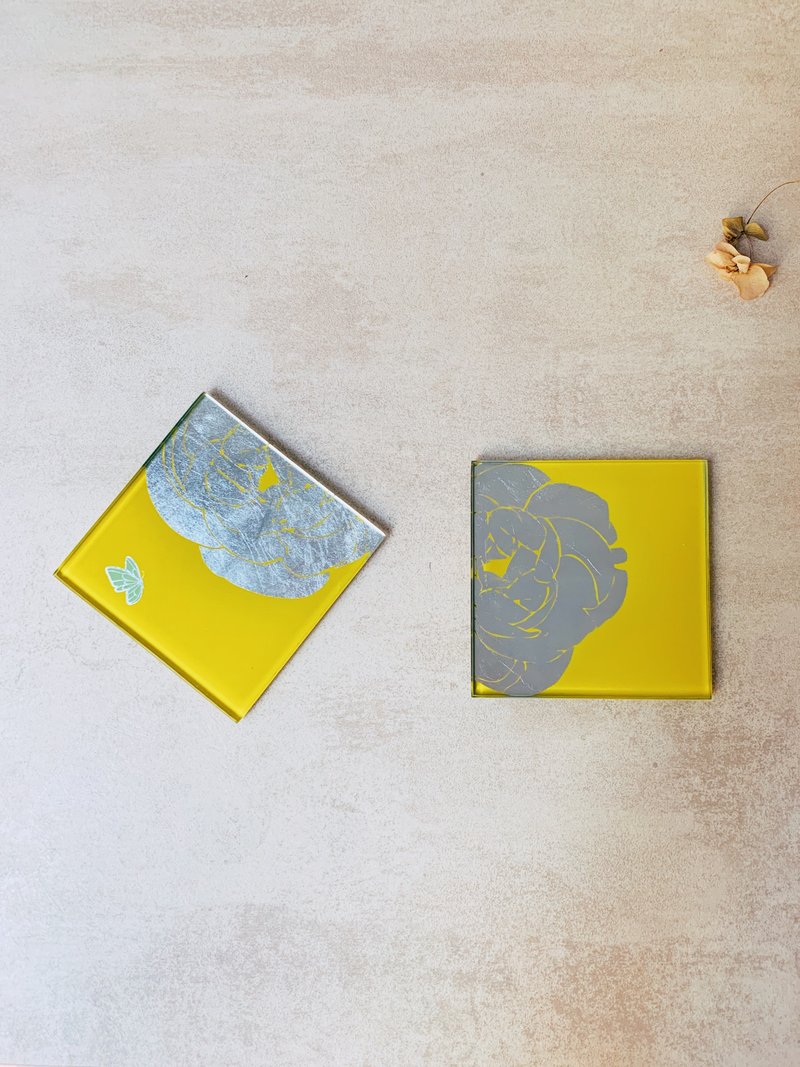 台北万豪指定礼【手工工艺贴箔技法】最初 Fisrt 曙光黄杯垫/烛盘 - 蜡烛/烛台 - 玻璃 银色