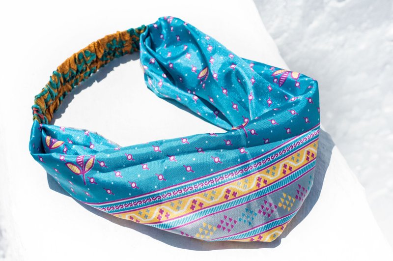 法式手工发带/缤纷花朵发带/松紧发带/手工丝绸发带-蓝色土耳其 - 发带/发箍 - 丝．绢 多色