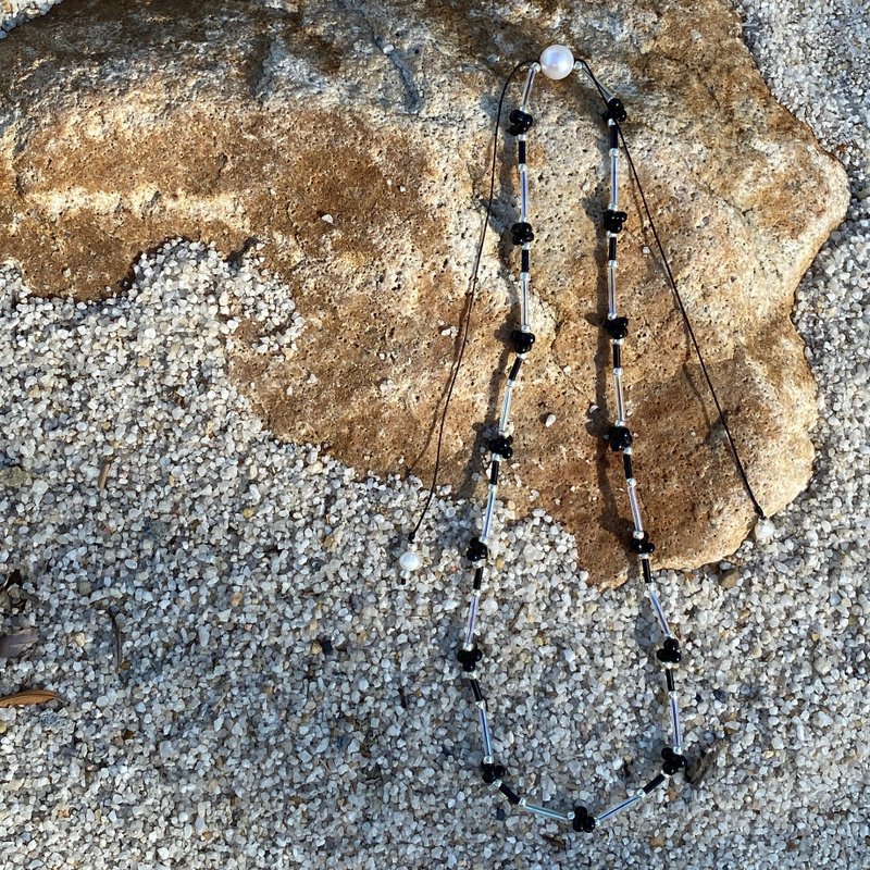 黑莓系列 • 软项链 | 珍珠抽拉项链 - 锁骨链 - 纯银 黑色