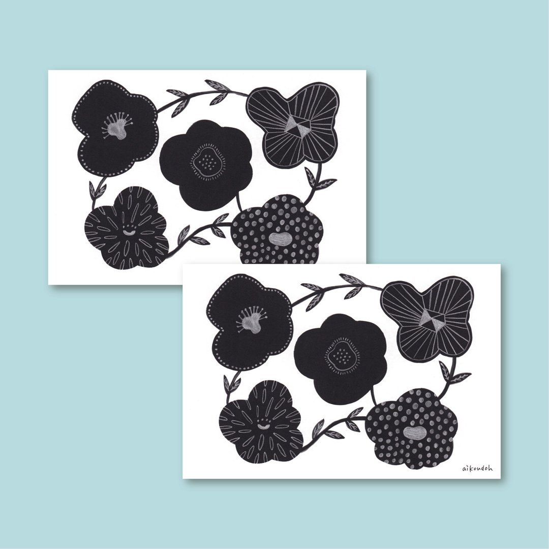 明信片【flower black】两入组 - 卡片/明信片 - 纸 黑色