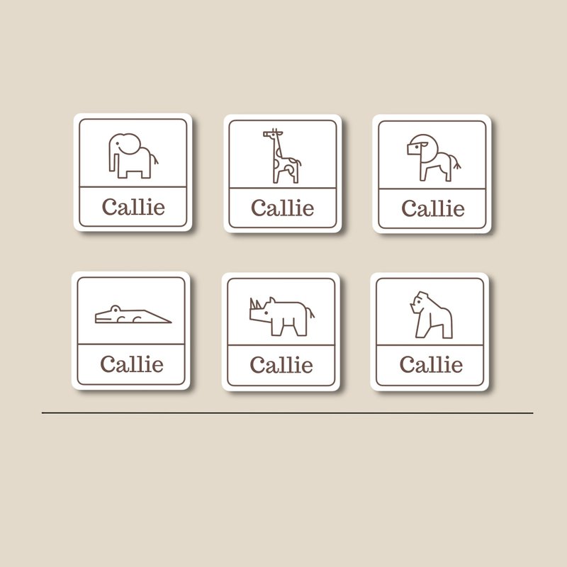 姓名贴纸 耐高温 防水姓名贴 方形 动物系 1 - 贴纸 - 纸 咖啡色