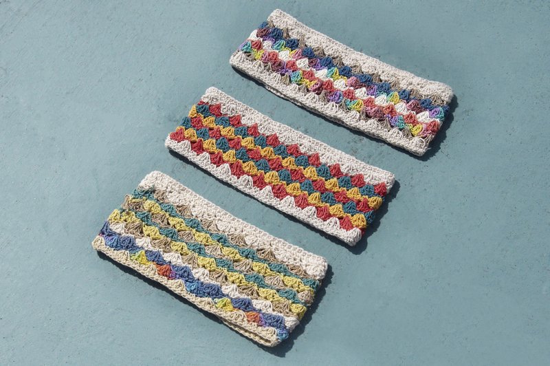 情人节礼物 生日礼物 新年礼物 手工棉麻线编织发带 / 编织缤纷发带 / 钩织发饰 / 手工发带 - 渐层彩虹缤纷条纹图案 - 发饰 - 棉．麻 多色