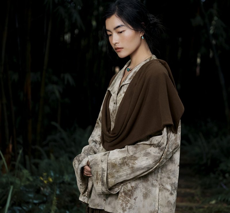 【烟雨植物染】新中式复古藏风 解构造型衬衣 - 女装衬衫 - 其他材质 灰色